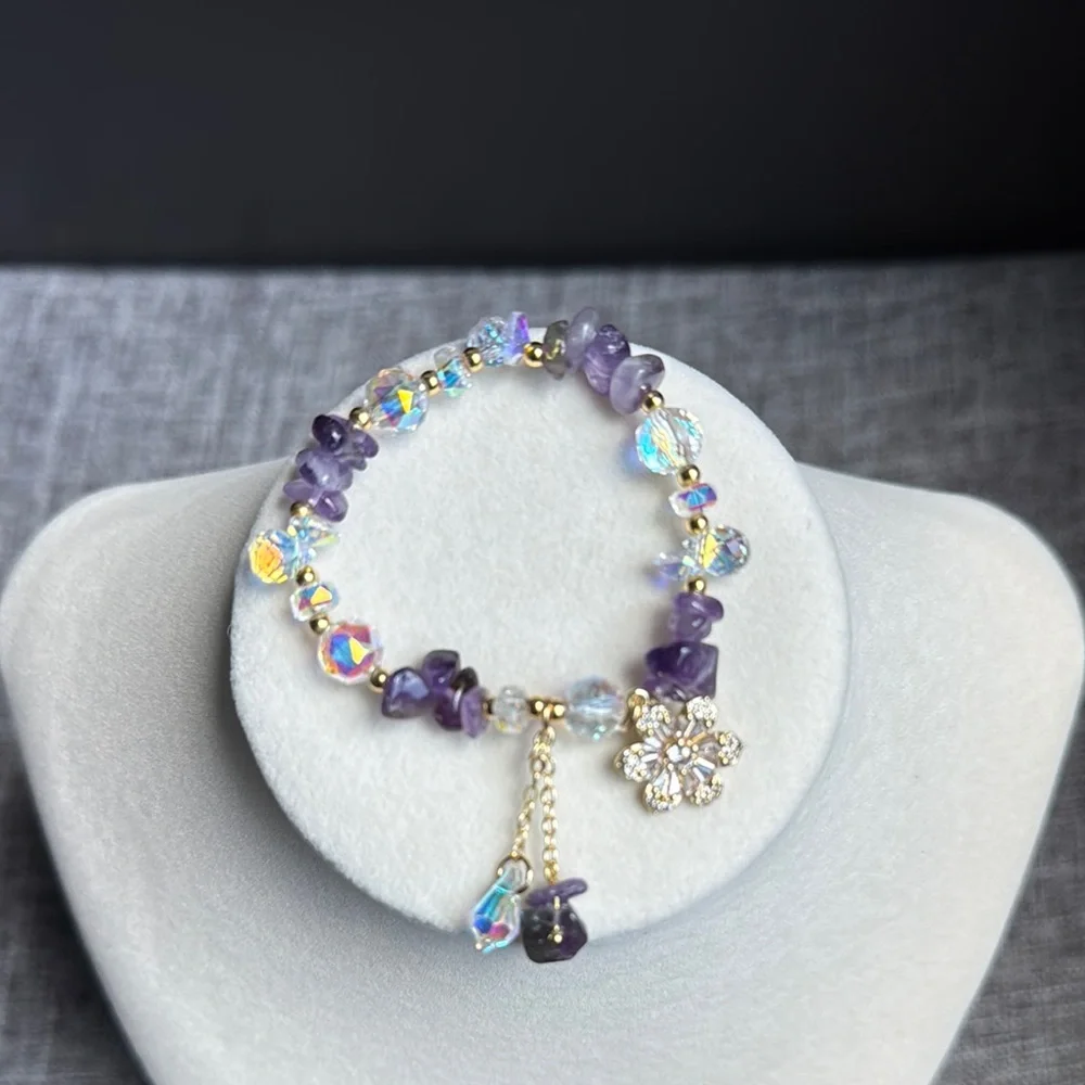Vibrant Purple and Gold Gemstone Bracelet